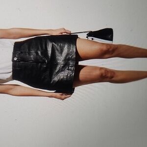 RE/DONE 70S POCKET BLACK LEATHER MINI SKIRT SIZE 24